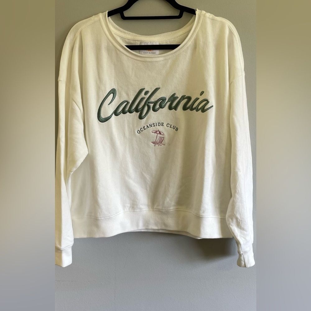 Lazy Sunday California Embroidered Cotton Sweatshirt Size Large